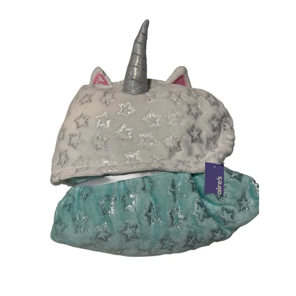 Claire’s unicorn turquoise white metallic hooded blanket warm cozy nwt